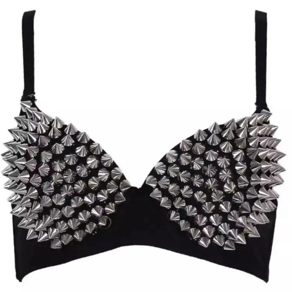 Sexy Black Bra with Silver Studs XL - Picture 2 of 5